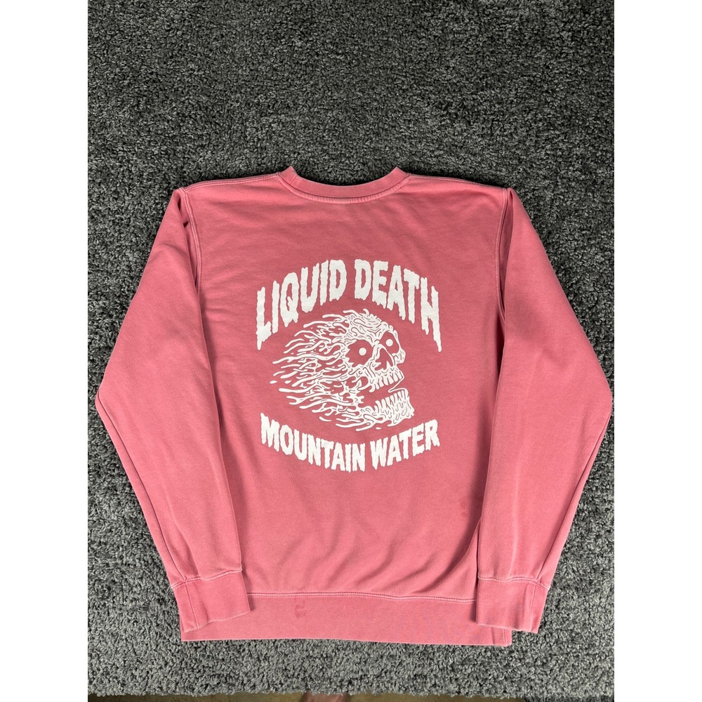 Liquid Death Mountain Water Skull Crewneck Sweatshirt Pink Mens Medium